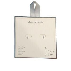 A New Day 925 Sterling Silver Stud Earrings White Opal CZ Posts Nickel Free